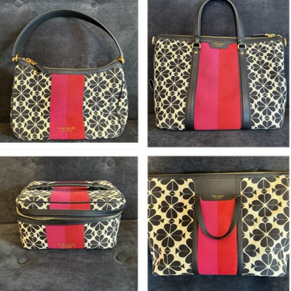 Kate Spade Flower Jacquard Stripe (Red/Pink) Weekender Set of 5 (w/backpack now) - Picture 1 of 16